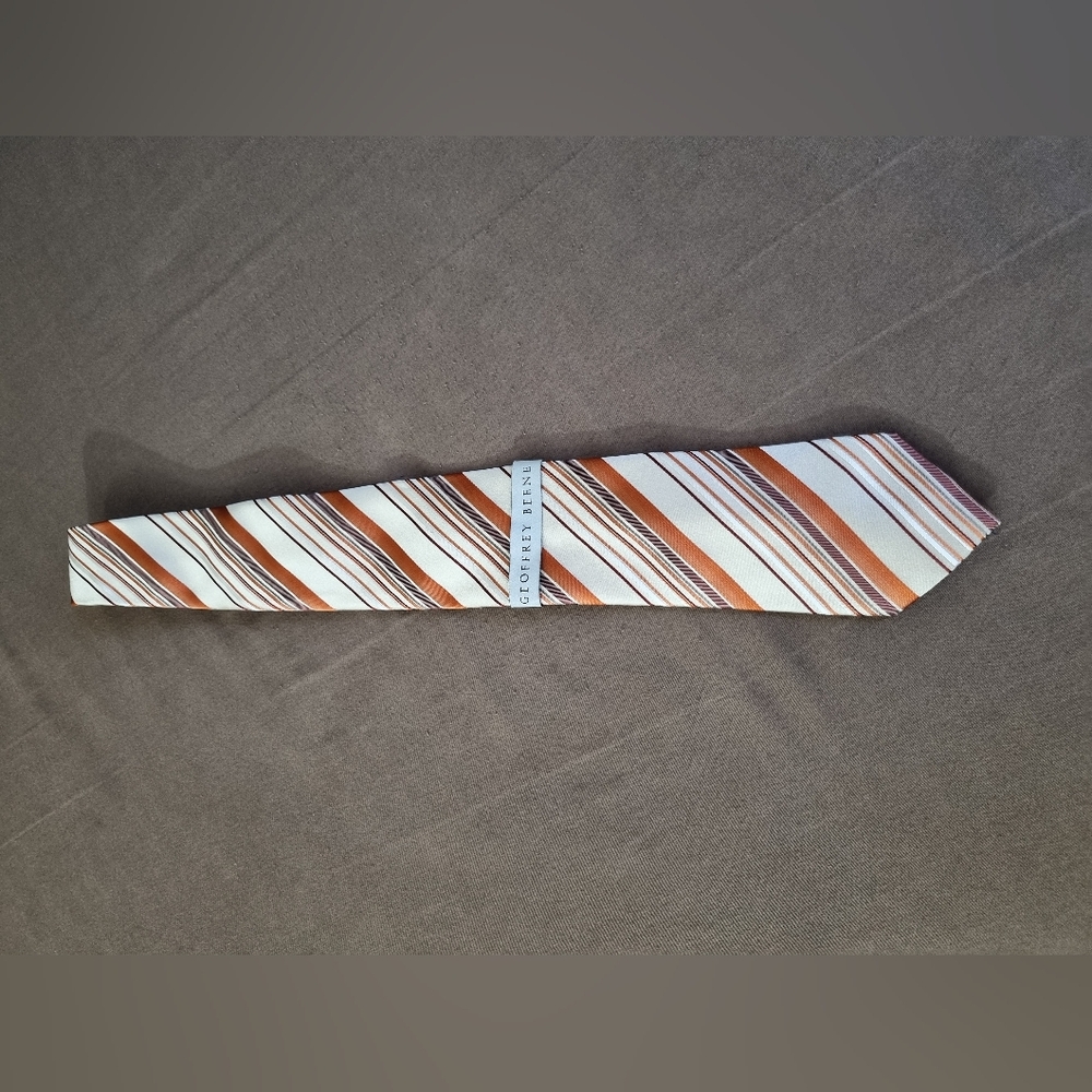 Geoffrey Beene Men's Striped Tie - Orange and Brown - Picture 5 of 10